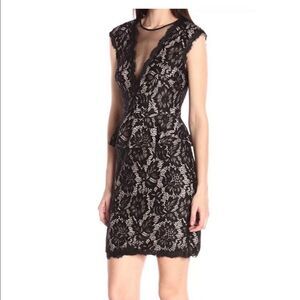 Betsy & Adam Black Lace Open Back Peplum Dress Size 2